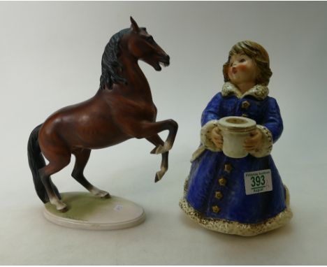 Goebel rearing horse 1969 and a similar branded angel candle holder (2)