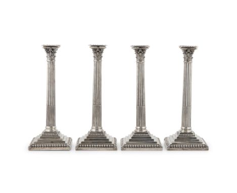 Ebenezer Coker, London 1769, each of traditional Corinthian form, the slightly tapered reeded columns to a stepped square bas