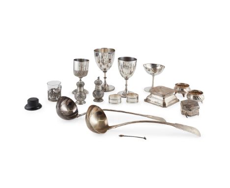 to include, a soup ladle Thomas Wilkes Barker, London 1805, of Fiddle pttern, and another similar; together with a collection
