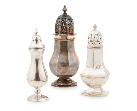 Rupert Favell, London 1882, of baluster octagonal form, the pull off lid with pierced decoration and knopped finial; together