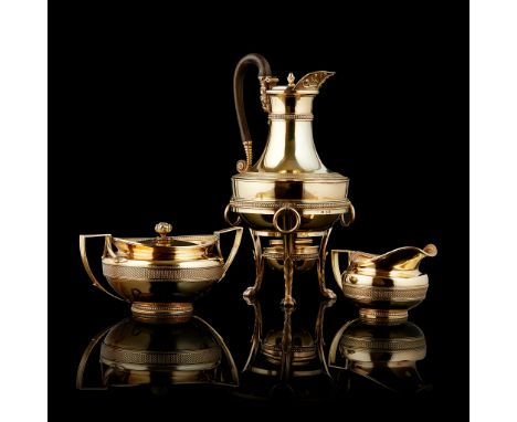 Paul Storr, London 1803, of neo-classical baluster form, the heavy bottom with woven borders, the handle of S scroll form wit