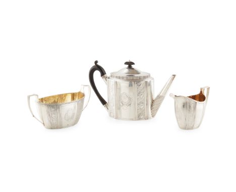 Henry Chawner, 1794 and John McDonald, Edinburgh 1802, comprising teapot, twin handled sugar basin and milk jug, each of oval