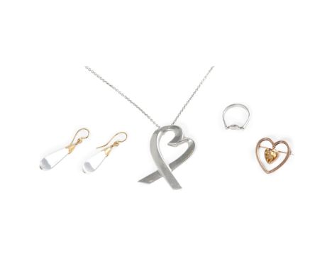 to include a silver heart shaped pendant and chain, by Paloma Picasso for Tiffany &amp; Co; a silver ring with heart motif by