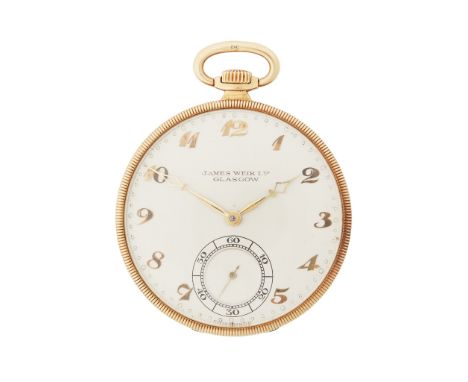 import marks for 1926, open faced keyless wind, brushed silvered dial, with applied gold Arabic numerals, small seconds at 6,