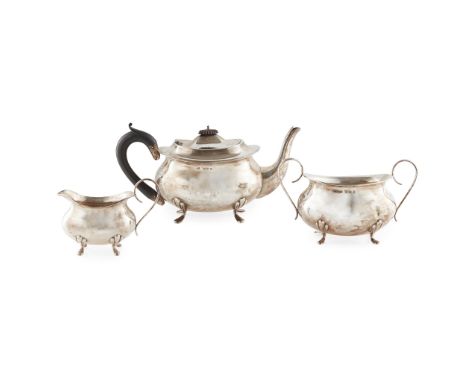 Joseph Gloster Ltd, Birmingham 1911, comprising teapot, twin handled sugar basin and milk jug, all of oval form baluster form