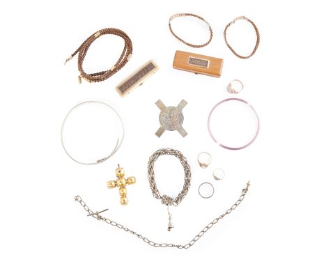 to include two Georgian patch boxes, each with glazed panel and braided hair detail; two braided hair mourning bracelets and 