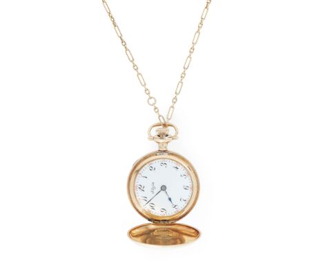 full hunter, keyless wind, signed Lady Elgin movement, early 20th century, the round white enamel dial with Arabic numerals i