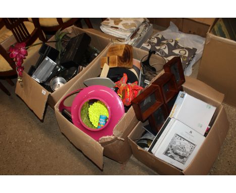 Three boxes of various sundry kitchenalia glassware and china 