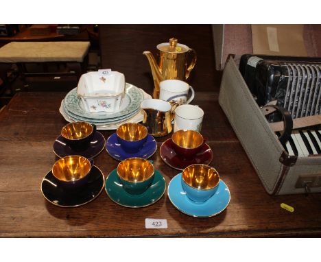 A set of six Copenhagen confetti patterned cups and saucers etc.