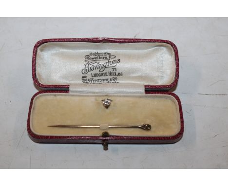 A 15ct gold and 0.25ct diamond combination stick pin, dress stud, 2gms total weight