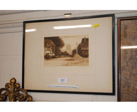 An early 20th Century pencil signed etching 'Church Cross, East Hagbourne'