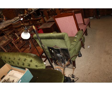 An Art Deco standard lamp, a reading lamp, floor standing reading lamp and an Art Deco fire screen, sold as collector's item