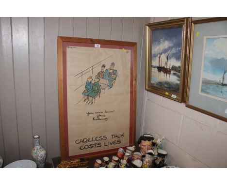 An original framed and glazed vintage World War II poster by Notable British Cartoonist & Illustrator Fougasse (Cyril Kenneth