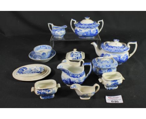 Collection of similar 19th Century Staffordshire blue and white transfer printed child's china teaware items, decorated with 