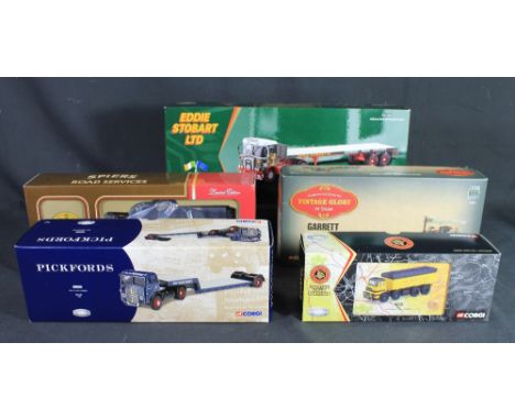 Five boxed Corgi diecast scale models to include: Eddie Stobbart Ltd. CC12502 Atkinson Borderer Flatbed trailer; AEC MKV Mamm