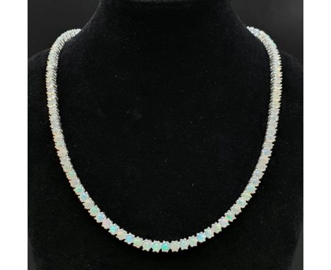 An Opal Tennis Necklace on 925 Silver. 46.5cm length, 30.96g total weight.    Ref: CD-1194 
