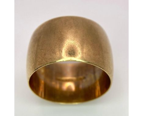 A 14mm WIDE 9K GOLD BAND RING .      11.1gms   size T 