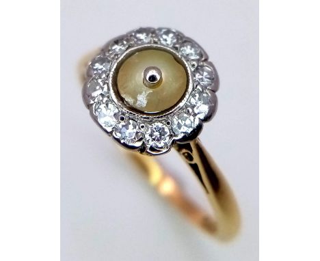 A VINTAGE 18K YELLOW GOLD &amp; PLATINUM  DIAMOND SET CLUSTER RING, WEIGHT 2.6G SIZE L, REF SC 4095 