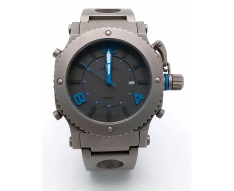 An Adee Kaye, Beverley Hills, Oversize Divers Watch. 55mm Including Crown. Titanium Case. New Battery Fitted February 2024. C