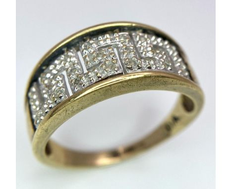 A 9K Yellow and White Gold Diamond Cluster Ring. Size O. 3g total weight. 