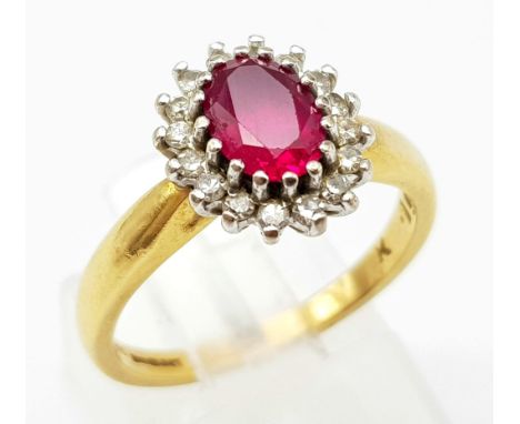 A 18K YELLOW GOLD DIAMOND & RUBY CLUSTER RING 4.3G SIZE MA/S 1022 