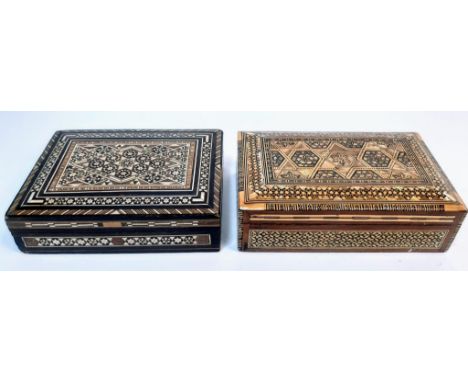 Two Vintage Decorative Inlaid Wood Trinket/Jewellery Boxes. 19 x 13cm and 18 x 14cm. 
