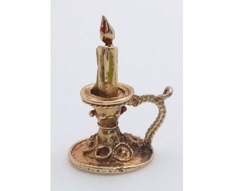 A Vintage 9K Yellow Gold Candle Pendant/Charm. 2.5cm. 2.8g weight. 