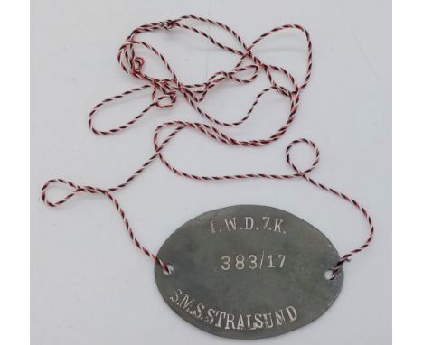 WW1 Kaiserliche Marine (Imperial Navy) Dog Tag to a sailor on the S.M.S Stralsund, a Magdeburg-class light cruiser, launched 