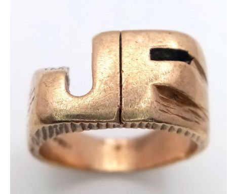 A Vintage 9K Yellow Gold Initialled Ring. If your initials are JF - it's your lucky day. Size N. 10.1g total weight 