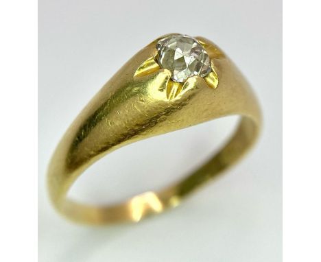 A GENTS 18K GOLD RING WITH A .50ct OLD CUT DIAMOND . 8.9gms size Z