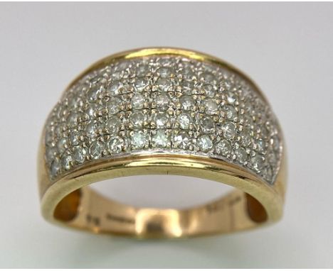 A GENTS 9K GOLD RING ENCRUSTED WITH 1ct OF DIAMONDS . 5gms size S