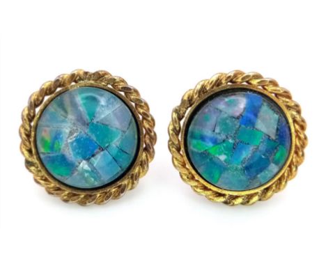 A Pair of 9K Gold Crazed Opal Earrings. 1.96g total weight. 