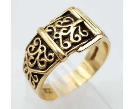 A VINTAGE 9K GOLD BELT WITH BUCKLE RING .  7.2gms   size W 
