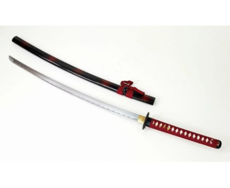 An Excellent Condition Modern Display Japanese High-Quality, Hand Forged, Katana. 104cm Length. Iron Tsuba, Red and Black Say