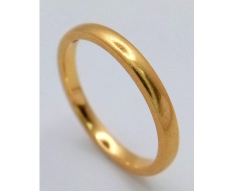 A 22K Yellow Gold Band Ring. 3mm width. Size M 1/2. 3.25g weight. 