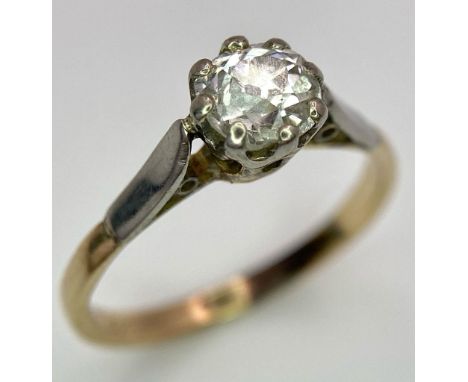 An 18K Yellow Gold Diamond Solitaire Ring. 0.65ct brilliant round cut diamond. Size L. 2g total weight. Ref: 016234 