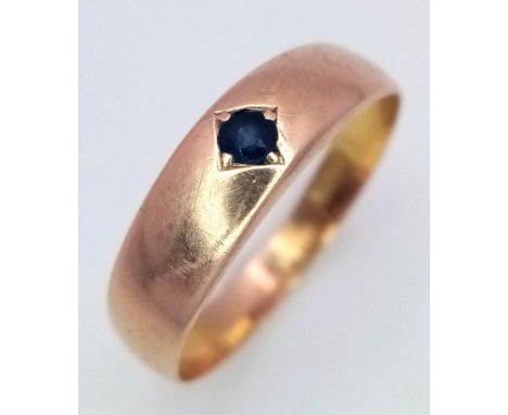 A Vintage 14K Yellow Gold Sapphire Band Ring. Size J. 1.8g weight.