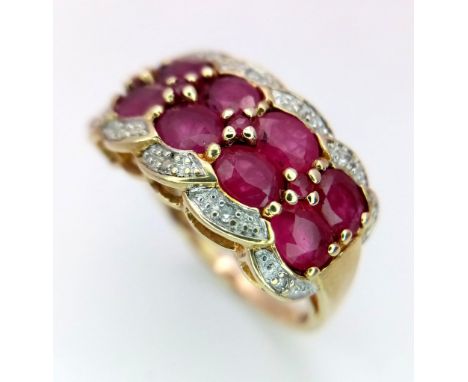 A 9K YELLOW GOLD DIAMOND & RUBY FANCY RING 4.5G SIZE PSC 4035 