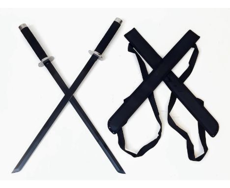 An Unused Pair of Modern Made ‘Ninja’ Style Swords in Double Shoulder Scabbard. Sharp Blades. Swords in as New Condition, sli