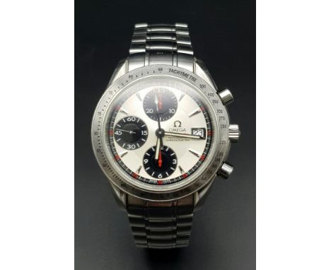 AN OMEGA "SPEEDMASTER"CHRONOMETER AUTOMATIC  WITH 3 SUBDIALS AND DATE BOX IN ORIGINAL BOX .   40mm 