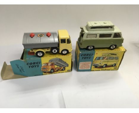 Corgi toys boxed diecast including a Neville cement tipper body on ERF chassis 460 and a Ford Thames Airborne caravan 420 rep