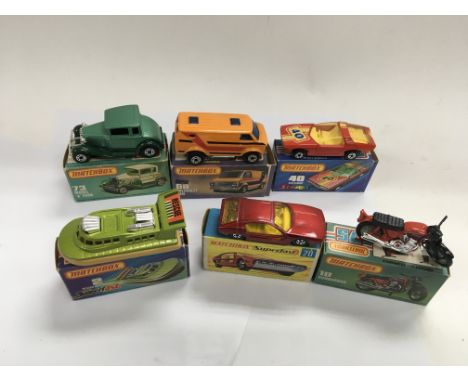 Matchbox boxed diecast including super fast 2 also a rescue hovercraft 2, Hondarora 18, a Guildsman streaker 40, Chevrolet va