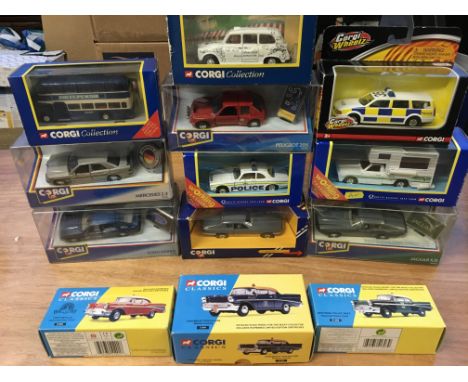 Corgi toys boxed diecast vehicles including police cars , taxi, etc