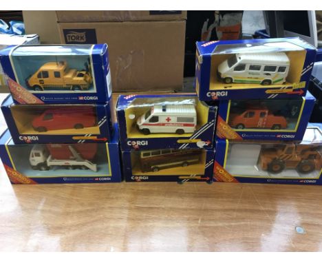 Corgi toys boxed diecast vehicles including a Ford Transit van and minibus etc