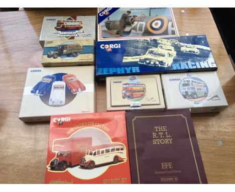 Corgi toys boxed diecast vehicles including Zephyr racing, 50th anniversary Battle of Britain, Northern collection etc