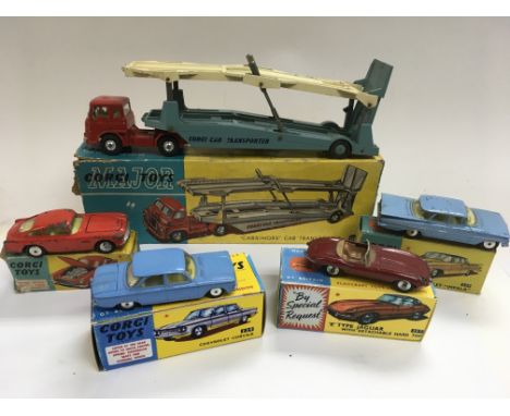 Corgi toys boxed including corgi major carrimore car transporter 1101, Aston Martin DB4 218, Chevrolet Impala 220 and a Chevr