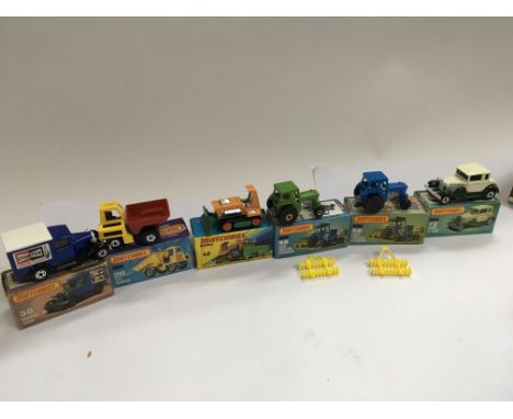 Matchbox boxed diecast including a model A Van 38, Site Dumper 26, Big Bull 12, Ford Tractor and Harrow x2 46 and a Model A F