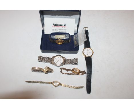 A box of various wrist watches, to include Accurist, Rotary etc.