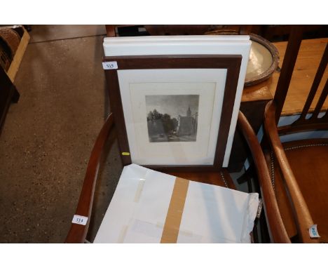 A black and white engraving River Stour Suffolk; a black and white etching "Porch Of The Church At East Bergholt Suffolk" etc