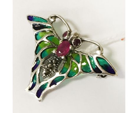 STERLING SILVER RUBY BUTTERFLY BROOCH